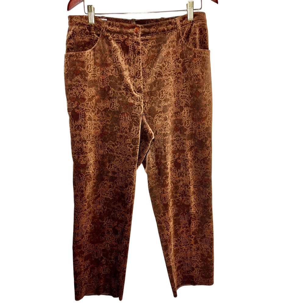 Basler Damask Jacquard Velvet Pants Womens 12 (EU 42) Deep Amber High Rise